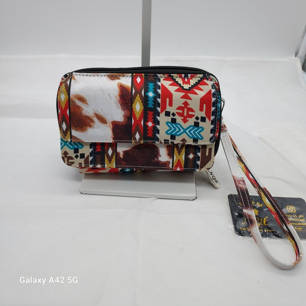 NGIL Western Southwestern Cowhide Tribal Print Wristlet Wallet ACF942D-BLACK